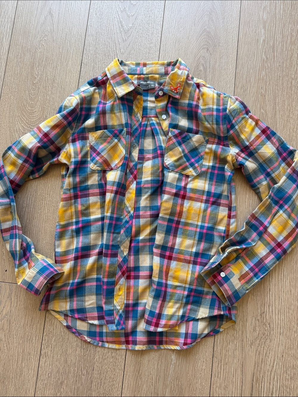 Eddie Bauer Plaid Button-Down Shirt in Yellow, Blue & Pink